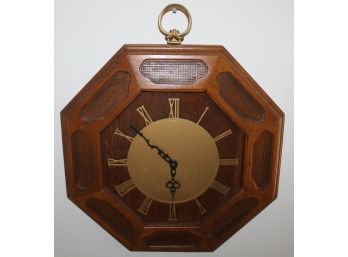Mid-century Modern Elgin Quartz Wall Clock Octagon Wood & Brass
