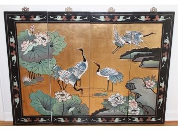 Rare Oriental Style Crane / Floral Wall Panels - Set Of 4