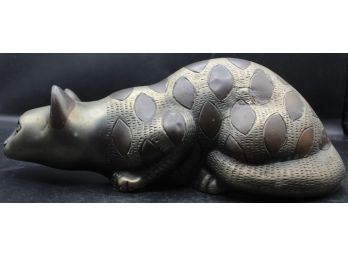 Lovely Hand Carved Cat Waiting To Pounce Wooden Figurine