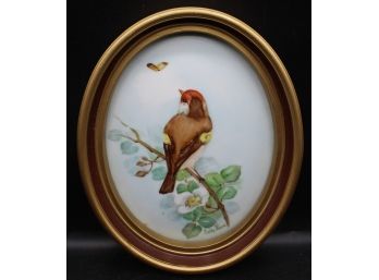 Framed Porcelain Bird Painting Signed Betty Stark