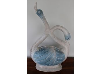 Lovely Hand Carved / Hand Painted Double Swan Wooden Statue