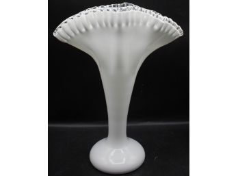 Rare Fenton Art Cased Glass Fan Vase Silver Crest Petticoat Vase