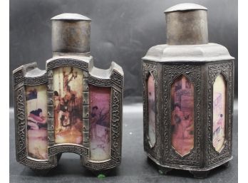 Vintage Oriental Decorative Decanter Bottles - Set Of Two