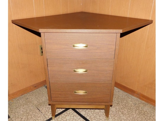 Unique Vintage Formica Corner Three Drawer Cabinet With Brass Handles