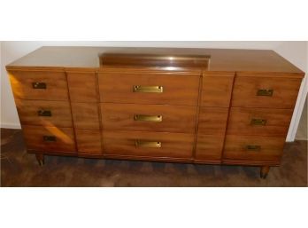 Original John Widdicomb Mid Century Modern  Fruitwood Nine Drawer Dresser With Brass Handles