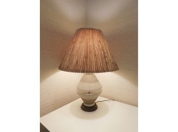 Glass Painted Table Lamp With Grasscloth Covered Lampshade