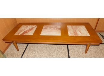 John Widdicomb Mid Century Modern Fruitwood Coffee Table With Rose Marble Inserts