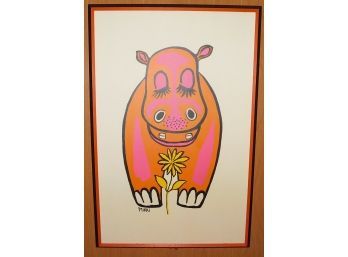 Mikki Pink & Orange Hippo Framed Art Print, Marked P.784
