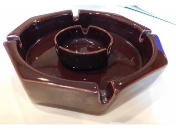 Brown Glazed Ceramic Ashtrays - Set Of Two