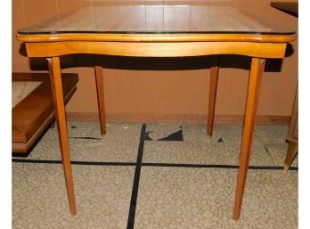 Vintage Stakmore Bridge Wooden Table With Custom Cut Glass Tabletop