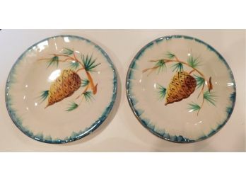 Italian Hand Painted Pinecone Decorative Plates - Set Of Two