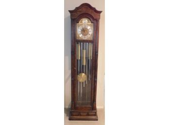 Vintage Colonial Grandfather Dark Finish Oak Clock