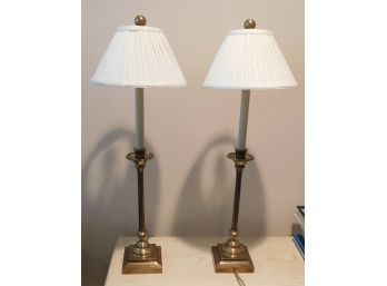 Pair Of Vintage Brass Based Candlestick Table Lamps