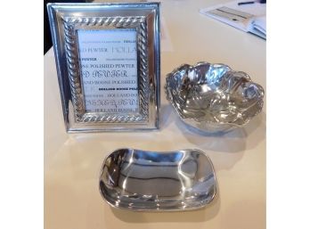 Holland Boone Polished Pewter Candy Dish, Trinket Tray & Picture Frame