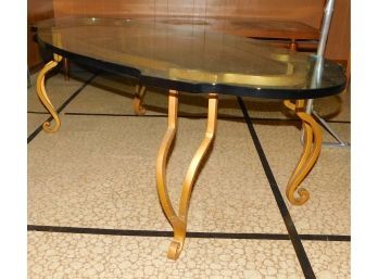 Vintage Custom Made Brass Frame Glass Tabletop Coffee Table