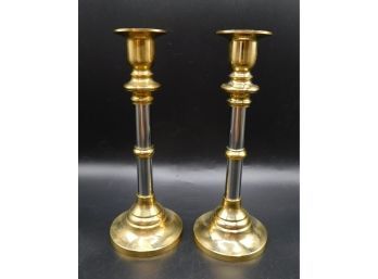 Vintage Gold Tone Metal Candlestick Holders - Set Of Two
