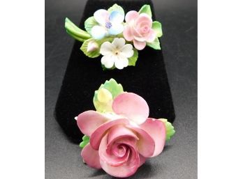 Staffordshire Flower Brooch Pin Set - Set Of Two