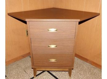 Unique Vintage Formica Corner Three Drawer Cabinet With Brass Handles