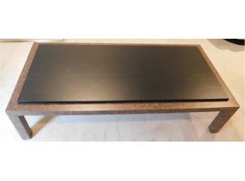 Mid-Century Modern Parsons Style Coffee Table With Black Textured Top