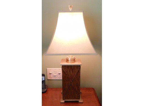 Bamboo Style Rectangular Table Lamp With White Lamp Shade