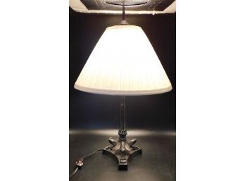 Black Metal Double Bulb Table Lamp With Ribbed White Lampshade