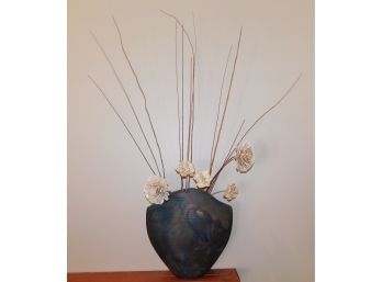Clay Narrow Vase With Tall Faux Flowers