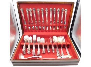Elegant Old Company Plate Flatware Set Engraved With 'D' In Wooden Box