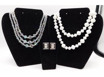 Classy Beaded Necklace & Silver Tone Earring Set