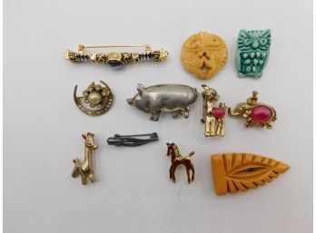 Fun Assorted Lot Of Small Brooch Pins - Lot Of Ten