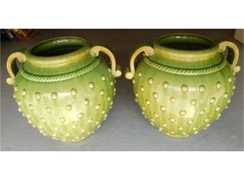 Pair Of Green Ceramic Planters, 2