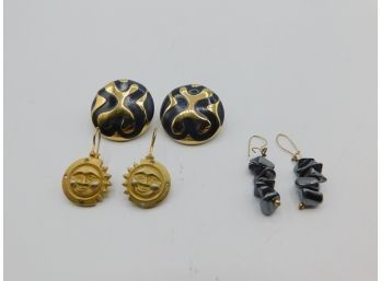 Lovely Lot Of Gold Tone Earrings - Set Of Three Pairs