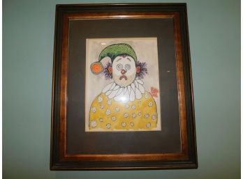 Vintage L.Toro Clown Original Art Signed By Artist Watercolor Mixed Media