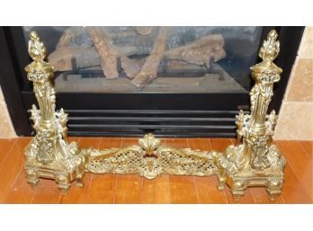 Elegant Lovely Three Piece Brass Fireplace Andiron