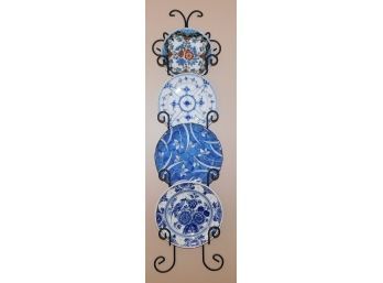 Wrought Iron Decorative Plate Hanging Wall Shelf With Four Decorative Plates