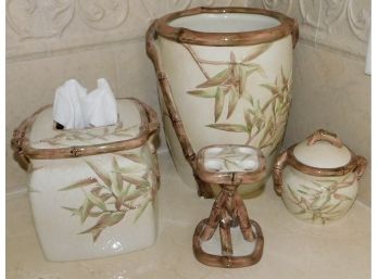 Ceramic Painted Bamboo Style Bathroom Accessory Set