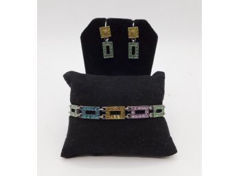 Lovely Fun Colorful Faux Gems Earring & Bracelet Set