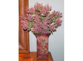 Metal Rectangular Vase With Faux Flowers