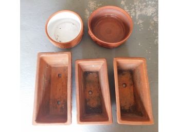 Assorted Lot Of Clay Planters, 5 Piece Lot