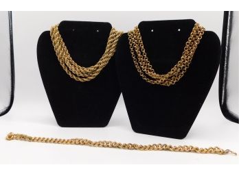 Fun Lot Of Chunky Gold Tone Chain Necklaces - Lot Of Three