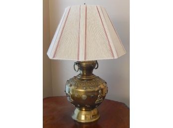 Brass Table Lamp With Buddha & String Lampshade