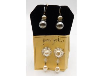 Lovely Faux Pearl Dangle Earrings - Lot Of Two Pairs