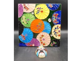 Vibrant Ping Hand Made Colored Glass Trivet & Shann Hsiung - Hsin Hand Made Mask Ornament