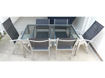 Glass Top Patio Table With 6 Stackable Chairs