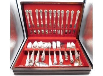 Old Company Plate Flatware Set Engraved With 'P' In Wooden Box