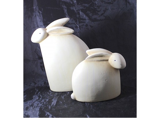 Pair Of White Ceramic Rabbits