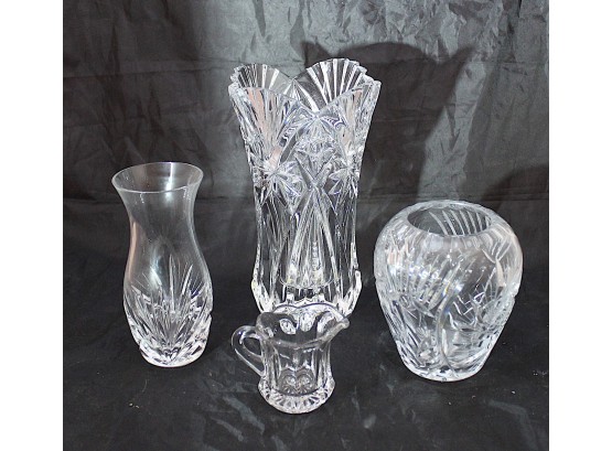 One Waterford Crystal Vase 2 Unmarked Crystal Vases 1 Crystal Creamer