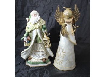 Fitz & Floyd Musical Holiday Figurine 'Silent Night' & Hollow Angel Figurine