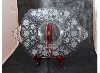Floral Etched Glass Serving Tray