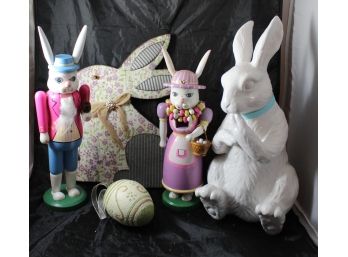 Pair Of Easter Bunny Nutcrackers & Assorted Easter Decorations