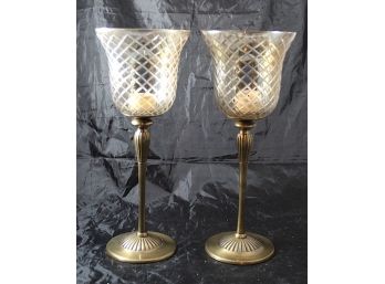 2 Piece Long Stem Glass Candle Holders